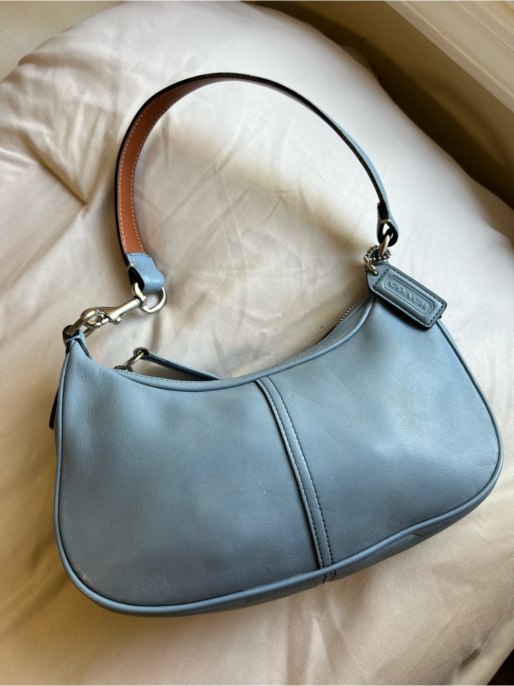 โจ Rare VTG Coach Hamptons Demi Hobo Shoulder Bag Blue Leather 7593 ๐ท๏ธ ๐ฉต